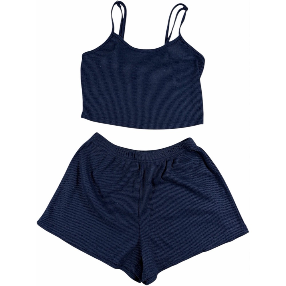 Ekouaer Women's 3-piece Set Navy Blue Tank‎ Top Shorts Long cardigan Size S